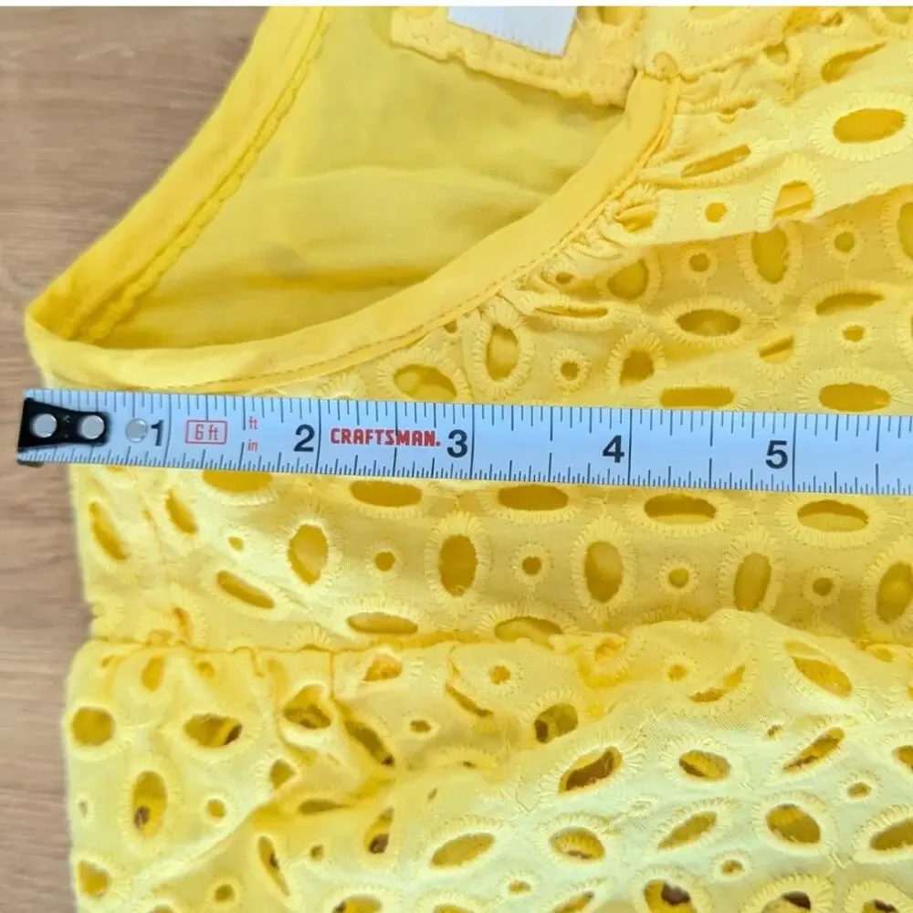 Anthropologie The Somerset Eyelet Mini Dress Womens L Yellow V-neck Short Sleeve